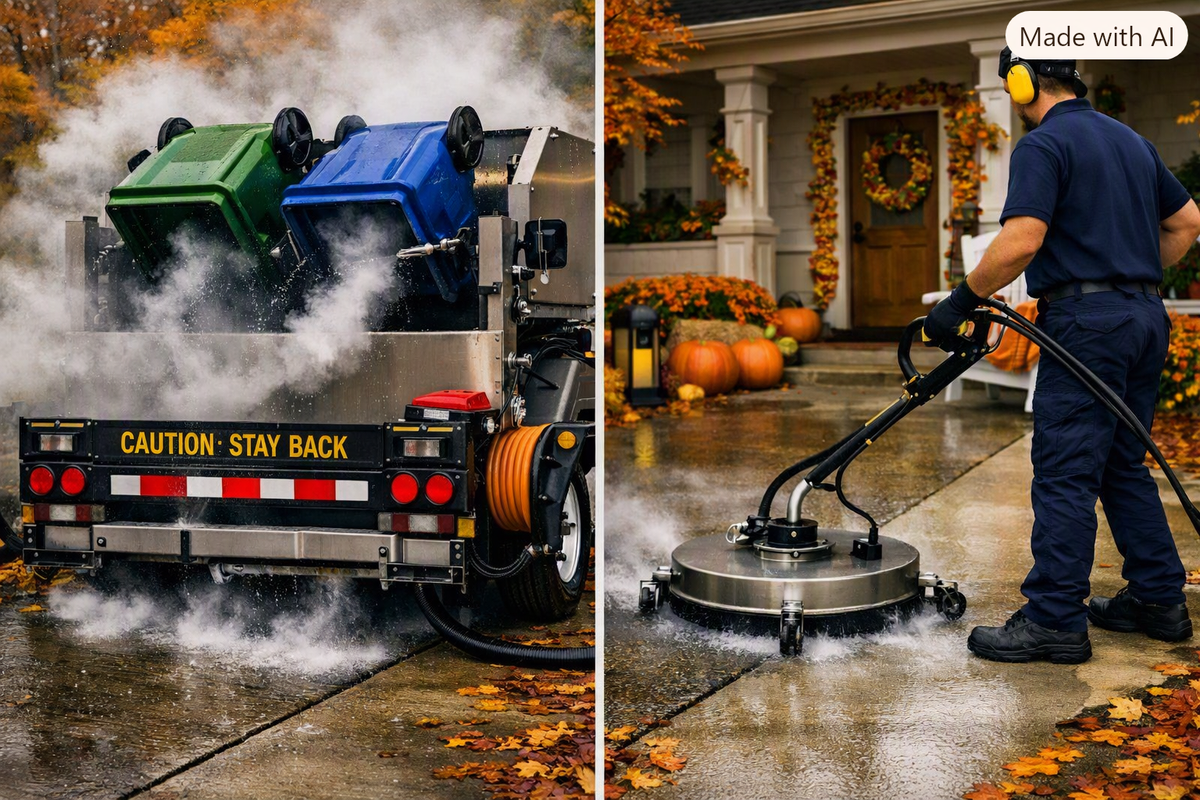 Porchside Power Washing DELUXE Porch Sidewalk Driveway and Up to 3 Trash Bins